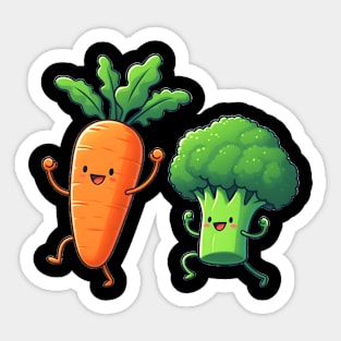 Carrot and broccoli dancing Sticker